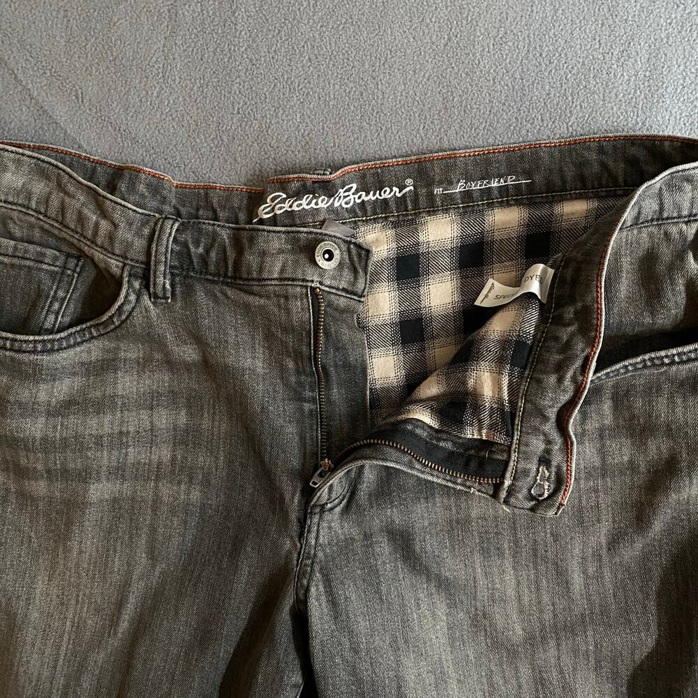 Eddie Bauer Boyfriend Plaid Flannel Lined Jeans Womens 10 Faded Black Outdoors - Picture 8 of 16